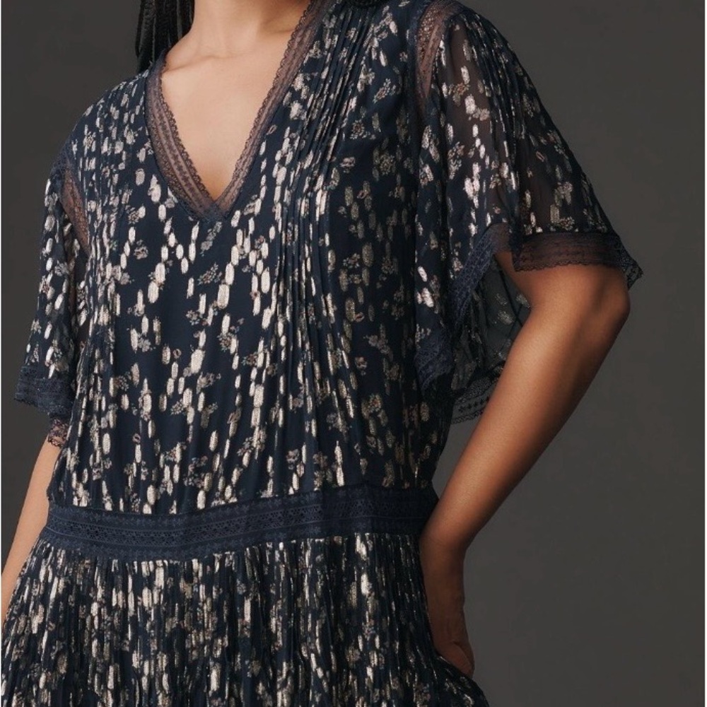 Anthropologie Navy and Silver Mini Dress